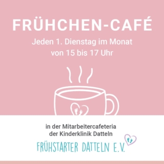 Unser nächste Frühchencafe findet am 7.7.2026 statt!
Wir laden alle Familien herzlich ein, deren Kinder auf unseren Stationen behandelt wurden. Für Kaffee, Wasser und Kuchen ist gesorgt. Kleine Bastelideen gibt es für unsere größeren Frühstarter oder Geschwisterkinder. Wir freuen uns auf unsere Frühstarter und deren Eltern und bitten um eine Anmeldung pro Familie. Natürlich seid ihr auch ohne Anmeldung willkommen! Hier geht’s zur Anmeldung: https://fruehstarter-datteln.de/events/ #frühchen #frühchencafe #kinderklinikdatteln #herzlichwillkommen #kreisrecklinghausen