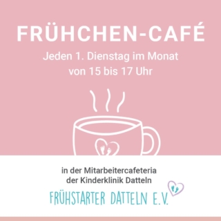 Unser nächste Frühchencafe findet am 3.11.2026 statt!
Wir laden alle Familien herzlich ein, deren Kinder auf unseren Stationen behandelt wurden. Für Kaffee, Wasser und Kuchen ist gesorgt. Kleine Bastelideen gibt es für unsere größeren Frühstarter oder Geschwisterkinder. Wir freuen uns auf unsere Frühstarter und deren Eltern und bitten um eine Anmeldung pro Familie. Natürlich seid ihr auch ohne Anmeldung willkommen! Hier geht’s zur Anmeldung: https://fruehstarter-datteln.de/events/ #frühchen #frühchencafe #kinderklinikdatteln #herzlichwillkommen #kreisrecklinghausen